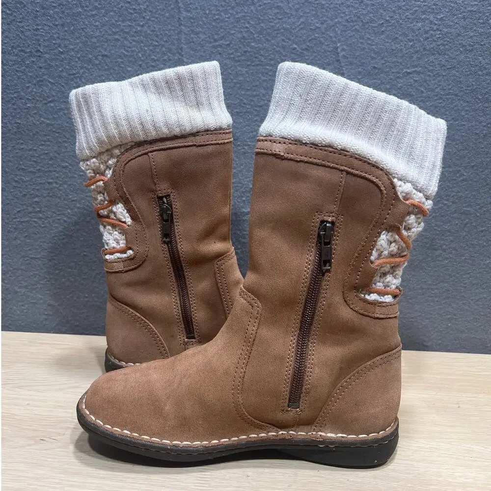 UGG Skylair Brown Leather/Knit Wedge Shearling Kids Size 3 Boots S/N 1973